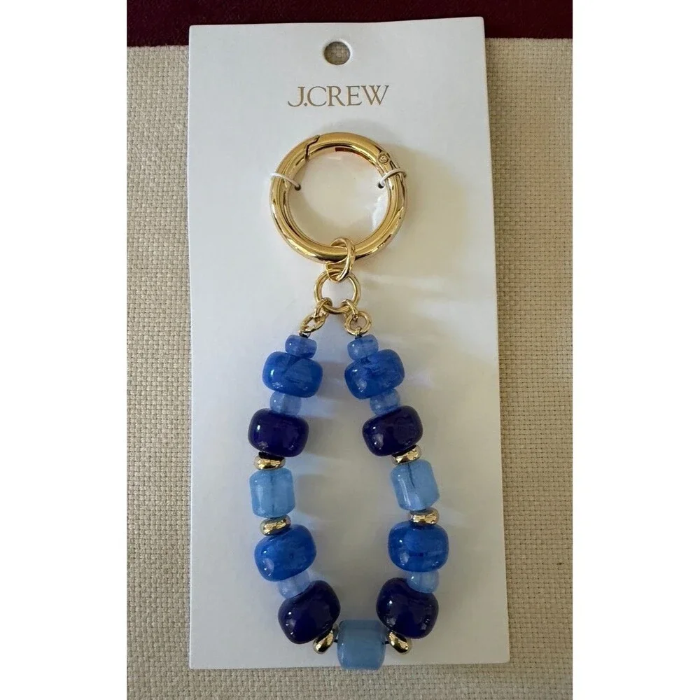 NWT J.Crew Chunky Beaded Bag Charm with Blue Resin Beads and Gold-toned Clasp